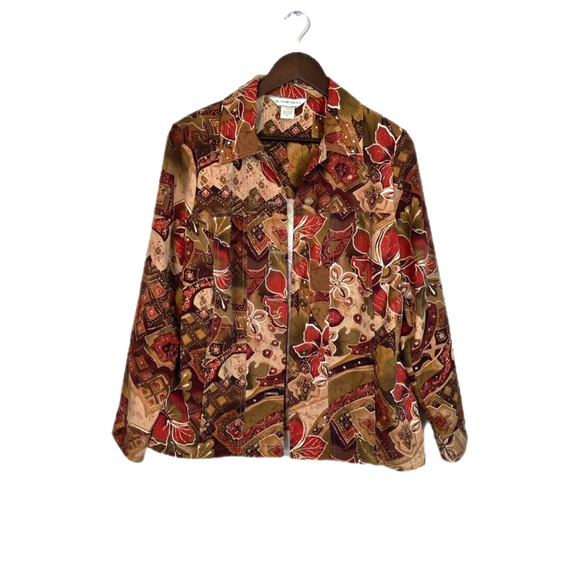 Allison Daley Fall Floral Print Earth Tones Button Down Collared Jacket Size 14 - Picture 8 of 8
